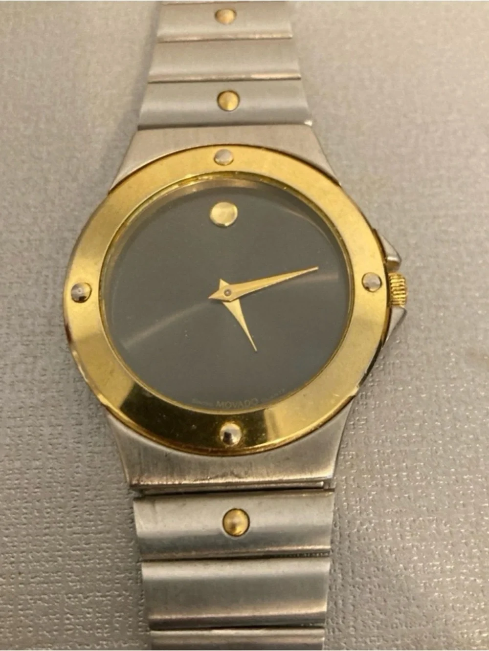 Movado Two-Tone Gold & Black Minimalist Wristwatch